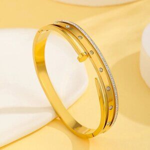 18K Gold Plated Double Layer Zircon Bangle, Nail Design